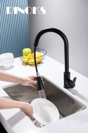 SD-730-keran-tarik-stainles-finishing-hitam RINOKS Keran dapur tarik kuningan anti karat model SD-730