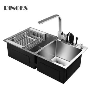 wastafel 2-lubang stainles tebal RINOKS DB-7843 Handmade Quality