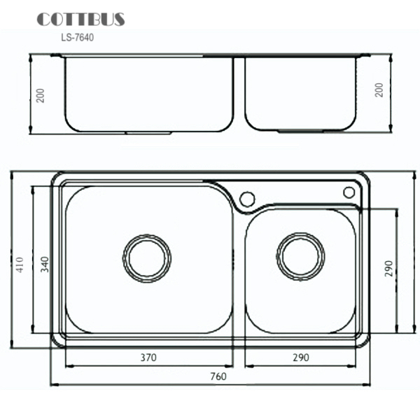 Bak cuci Piring 2 lubang COTTBUS 7640 sketch