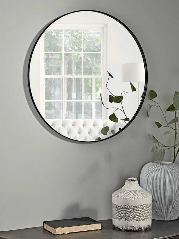 Kaca cermin bulat bingkai hitam. Tersedia 50 dan 60cm