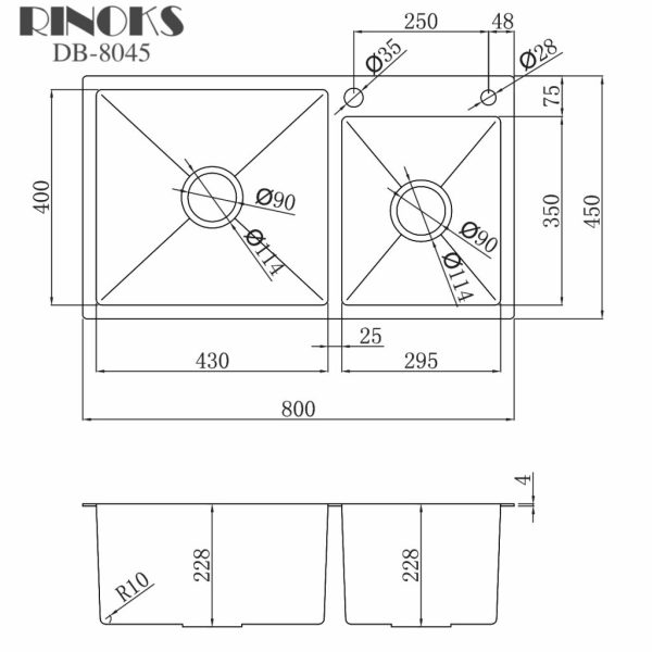 RINOKS Kitcen Sink 2 Lobang DB-8045BK sketch