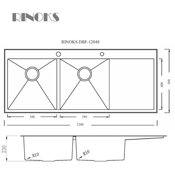 Wastafel 2-lubang sayap stainles DBF-12048