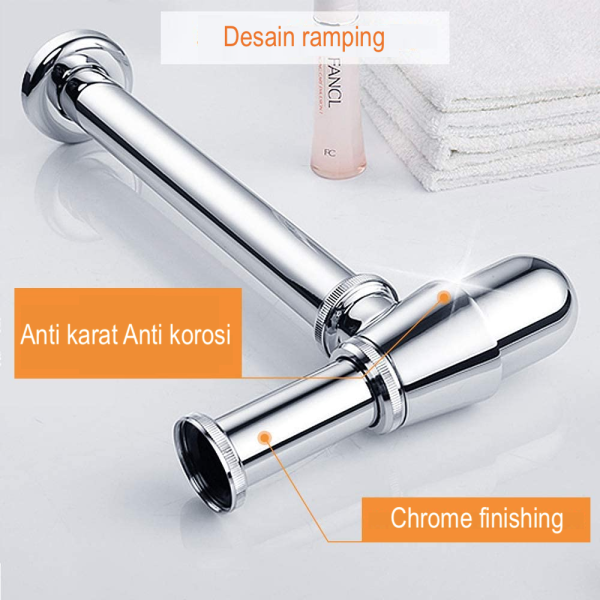 Pipa siphon selang Bottle Trap pembuang wastafel stainles Chrome