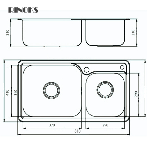 bak cuci piring RINOKS 2 lubang 972F sketch