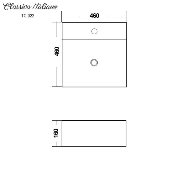 Wastafel kotak lubang keran keramik Classica Italiano TC-022