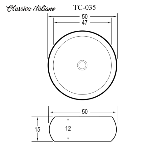 Wastafel keramik cekung bulat TC-035 Classica Italiano