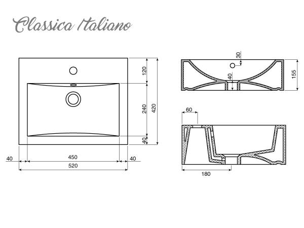 Art basin Classica-Italiano TC-LJ-25 keramik kotak putih anti noda