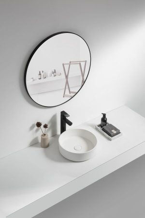 Wastafel keramik bulat keran hitam Cermin bulat Classica Italiano