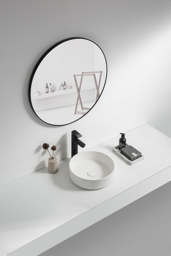 Wastafel keramik bulat keran hitam Cermin bulat Classica Italiano