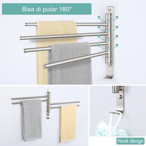 Classica Italiano rak Gantungan handuk stainles swivel 4 baris desain double hook model D-104