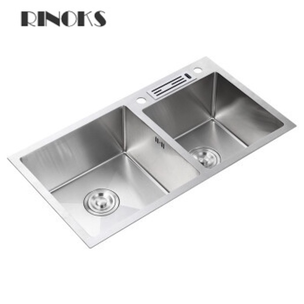wastafel 2-lubang stainles tebal RINOKS DB-7843 Handmade Quality