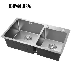 wastafel 2 lubang tebal RINOKS Kitcen Sink Model DB-8045