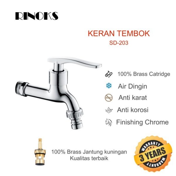 RINOKS Kran wastafel kuningan Chrome model SD-203