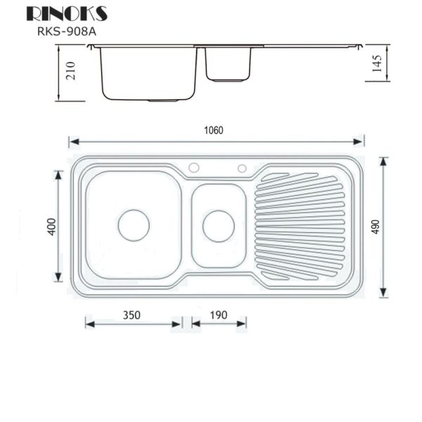 Sink wastafel 2-lubang sayap RINOKS model RKS-908A