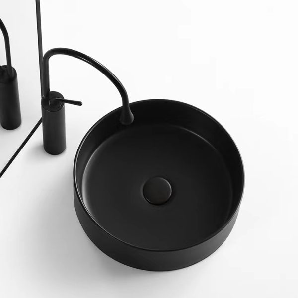 Wastafel keramik hitam bulat Classica Italiano TC-238 top side view