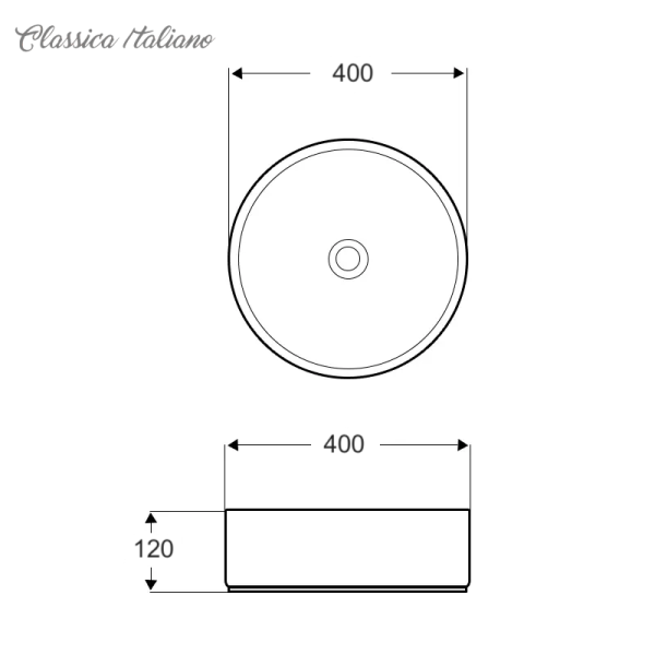 Wastafel keramik hitam bulat Classica Italiano TC-238 ukuran