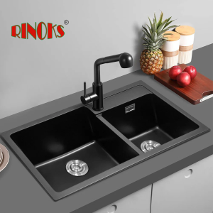 GDB-8246-RINOKS Granite kitchen sink wastafel cuci piring granit double bowl