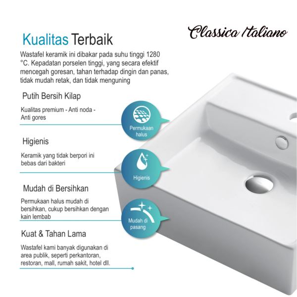 Art basin Classica Italiano wastafel cuci tangan keramik kotak mewah modern anti noda TC-024