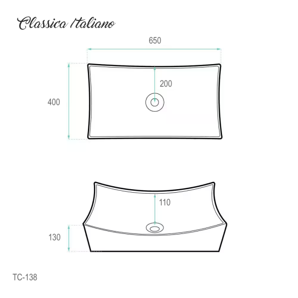 Classica Italiano Wastafel meja cuci tangan keramik mewah super putih tc-138 sketch
