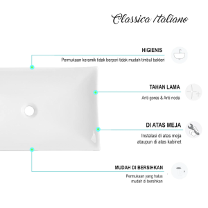 Classica Italiano Wastafel meja cuci tangan keramik mewah super putih tc-138 top view