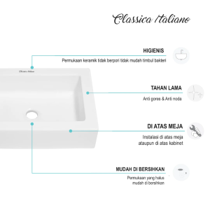 Classica Italiano Wastafel kamar mandi meja keramik mewah super putih TC-140