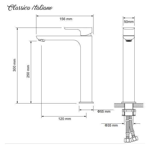 Kran mixer panas dingin stainles anit karat ITL-7205-C sketch