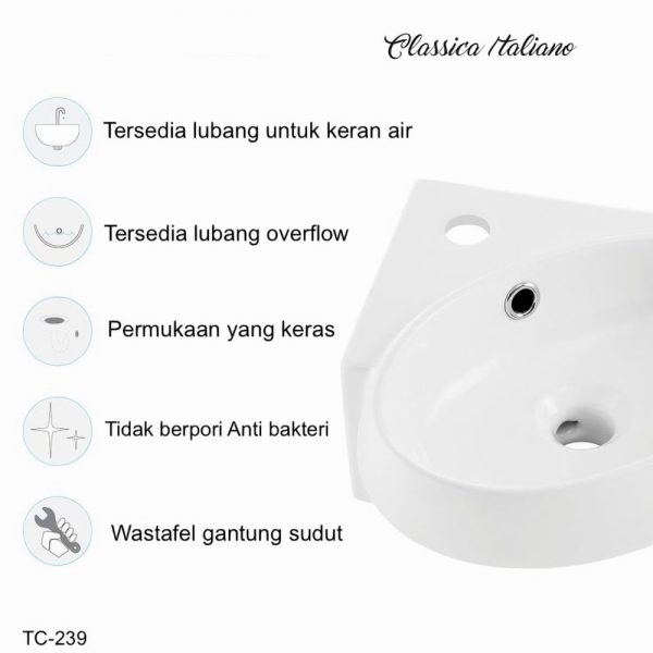 Wastafel gantung sudut keramik Classica Italiano TC-239