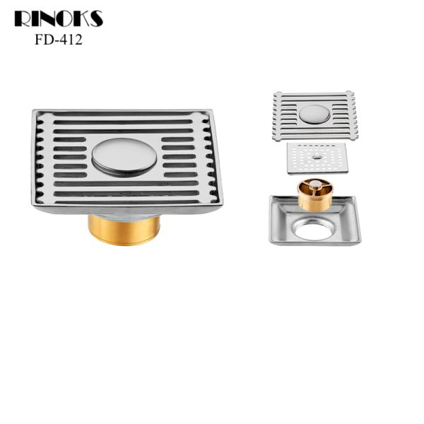 Saluran pembuangan mesin cuci floor drain RINOKS FD-412 Stainles anti karat 3.0 mm