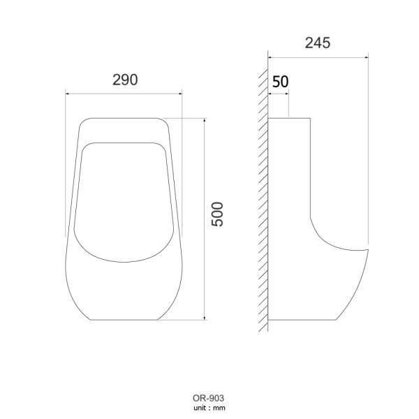 OR-903-urinoir-toilet-290x245x500-sketch Urinal toilet keramik Classica Italiano model OR-903 sketch